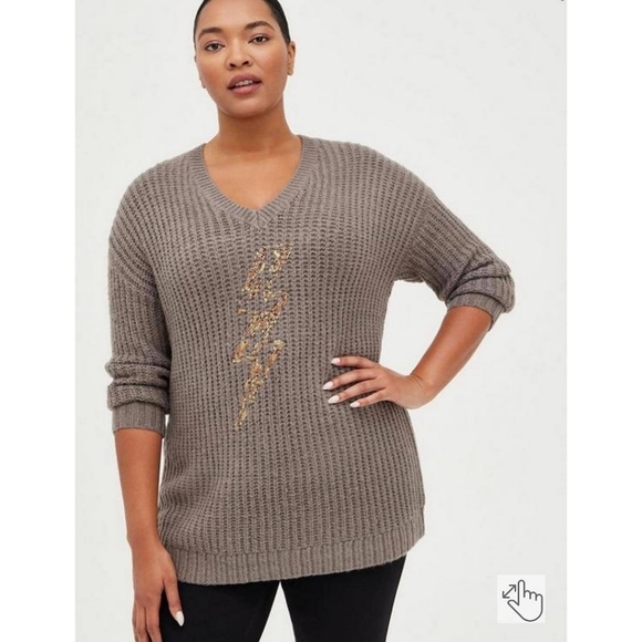 Torrid NWT Tunic Beaded Lighting Bolt Sweater - Picture 1 of 5